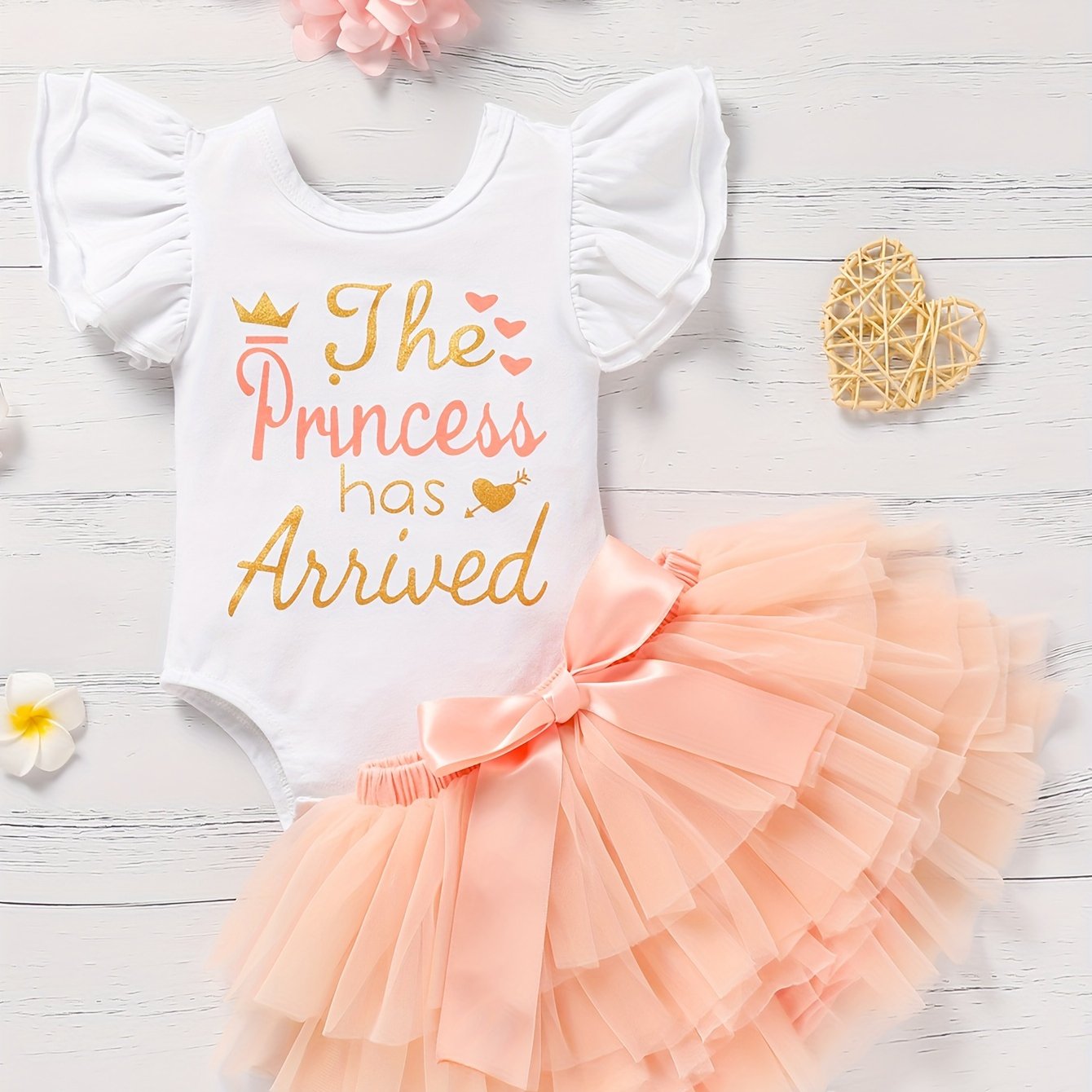 Newborn Baby Girls Alphabet Print Romper Set with Tutu Skirt and Headband