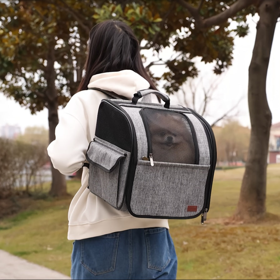 Foldable Backpack Pet Carrier Stroller for Cats & Dogs - Dual-Door Ventilation Mesh, Secure Zipper Closure, Ergonomic Handle & Detachable Wheels - Durable Lightweight Design for Travel, Vet Visits, Outdoor Adventures, Pet Str