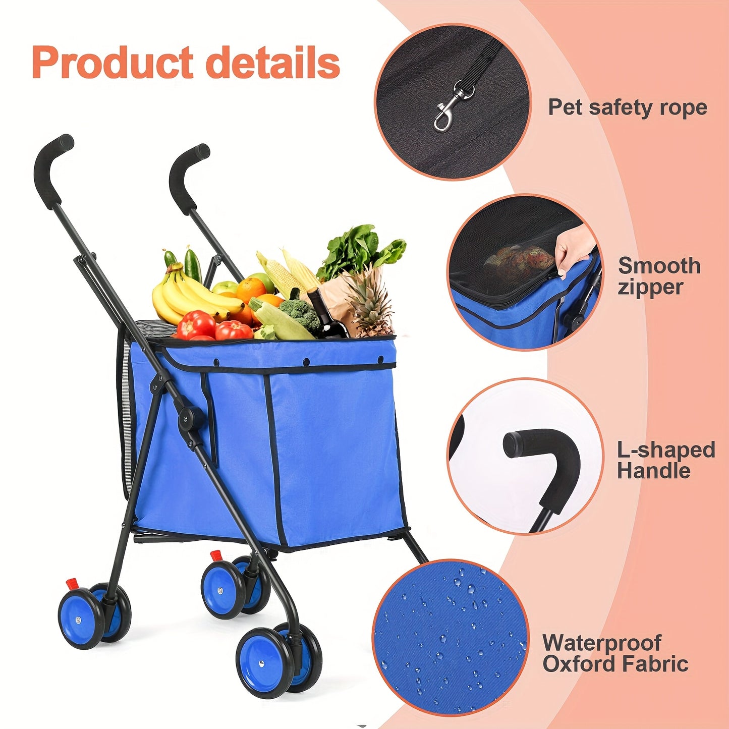 Multi-functional Folding Portable Portable Cart, Small Pet Cart, Cat, Dog & Animal Cart, Family Shopping Cart, Outdoor Camping Cart