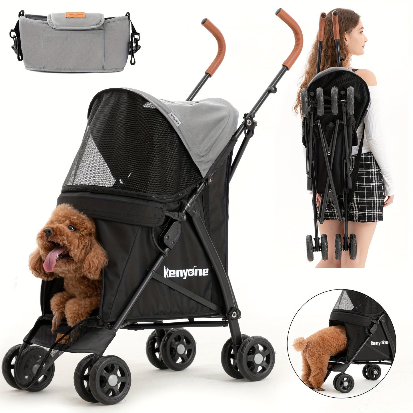 Kenyone Dog Stroller For Small Dogs & Cats - Lightweight, Premium, Portable & Compact Travel Stroller - For Puppies, Small & Medium Dogs & Cats - Suitable for Everyday Walks & Travel - Perfect Gift for Pet Owners