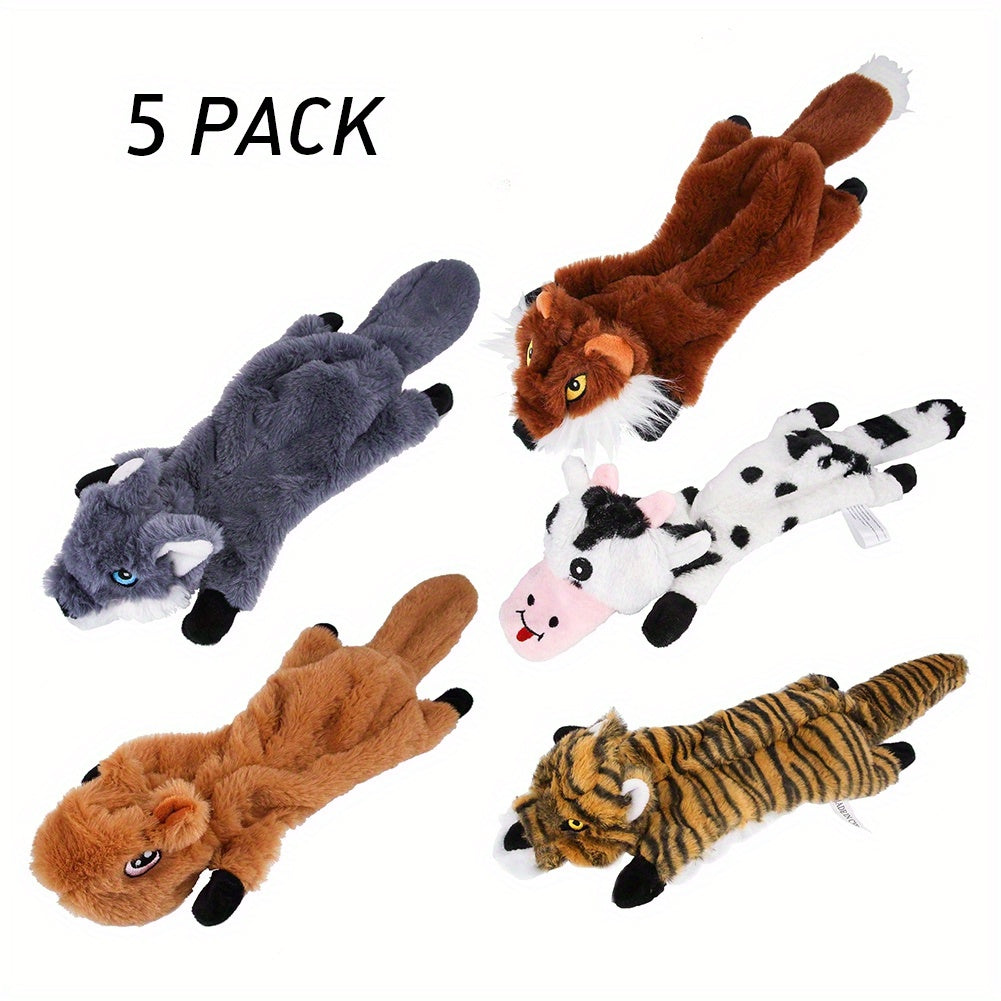 5 Pack Stuffing Free Squeaky Dog Toys for Aggressive Chewers Plush Crinkle Sounds