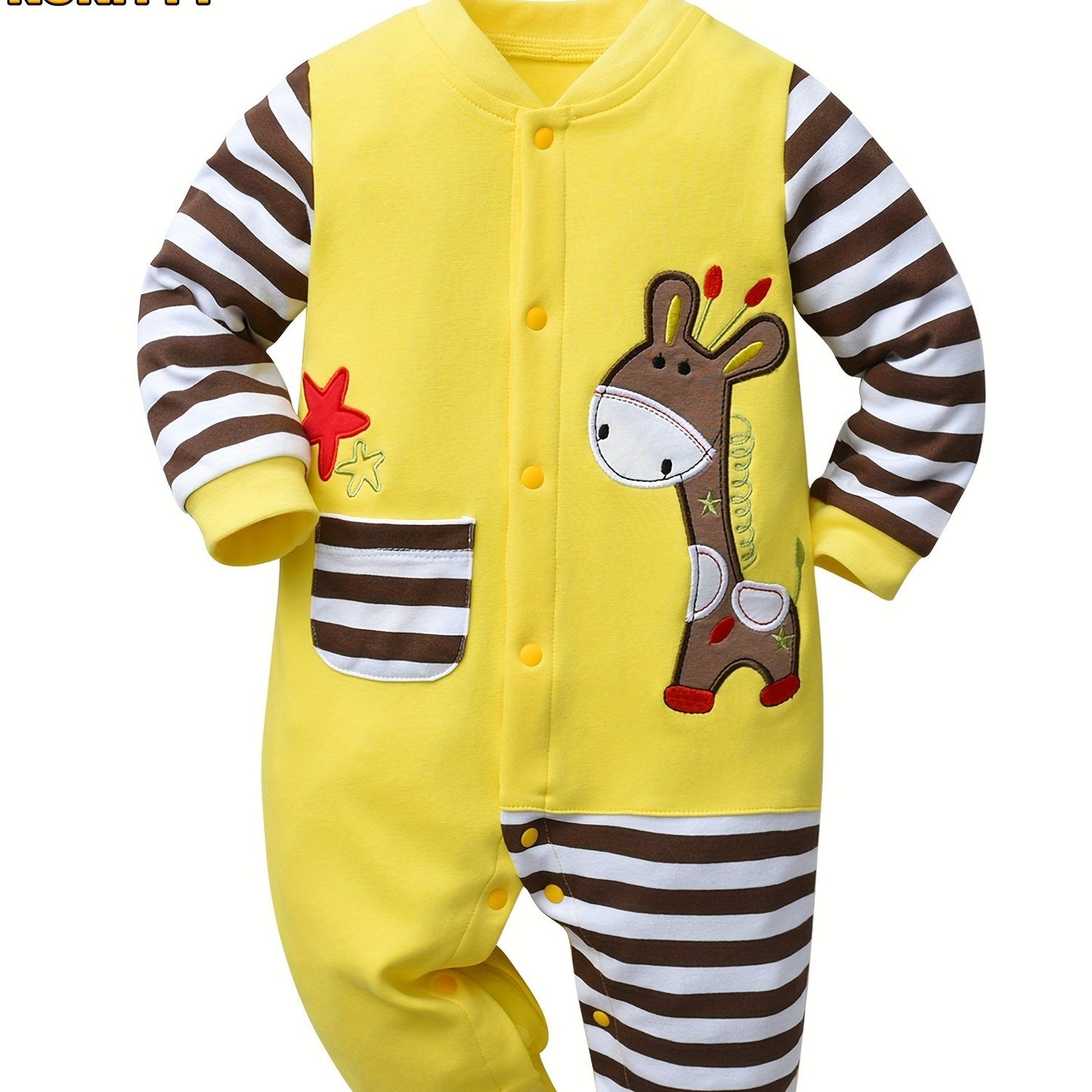 KuKitty Baby Boy Romper Infant Long Sleeve Giraffe Pattern Striped Jumpsuit, for Outdoor