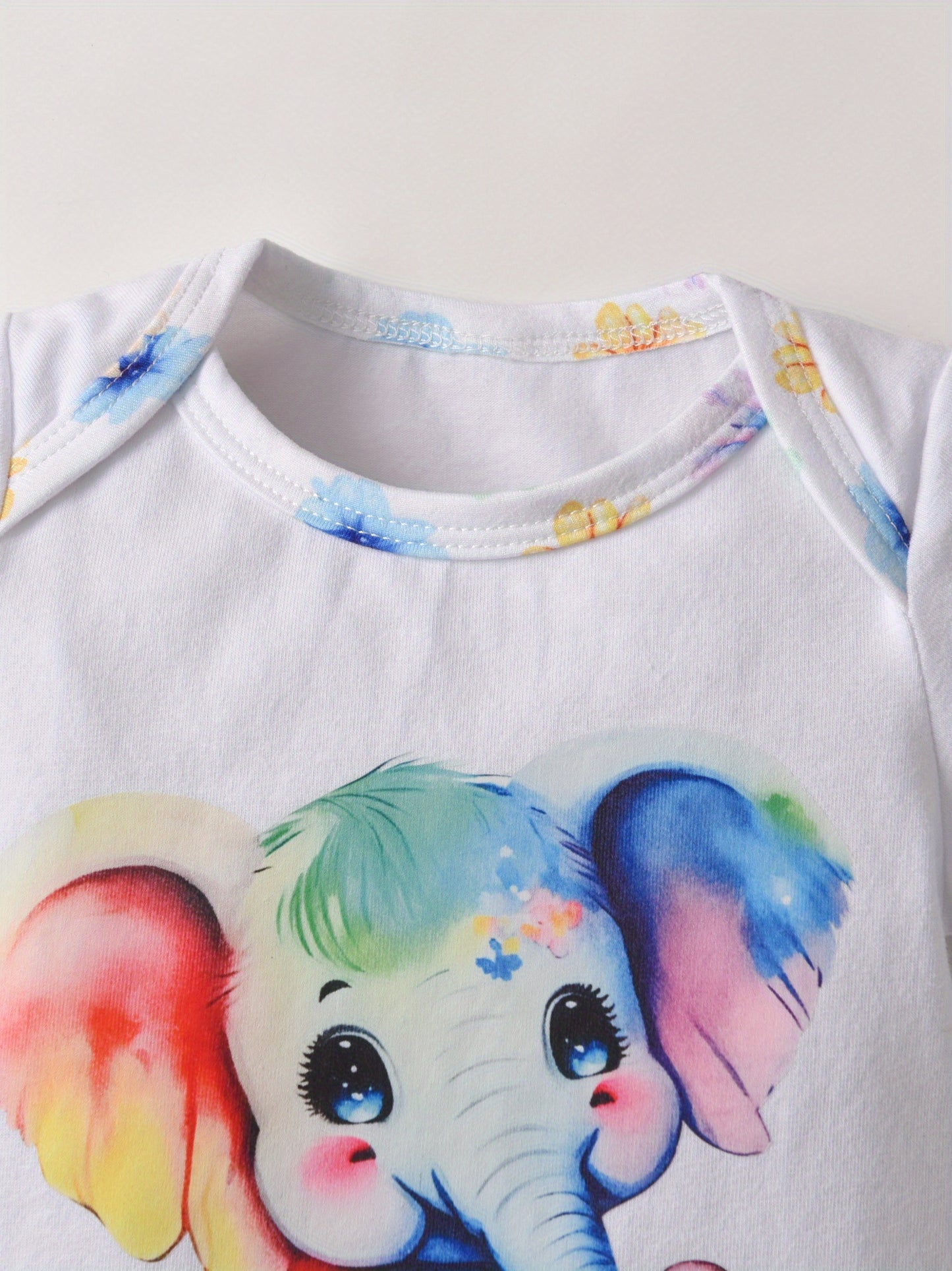 Summer Baby Girl Elephant Print Clothes Set Short Sleeve Romper+Short Pants+Bow Headband Newborn Infant Outfit