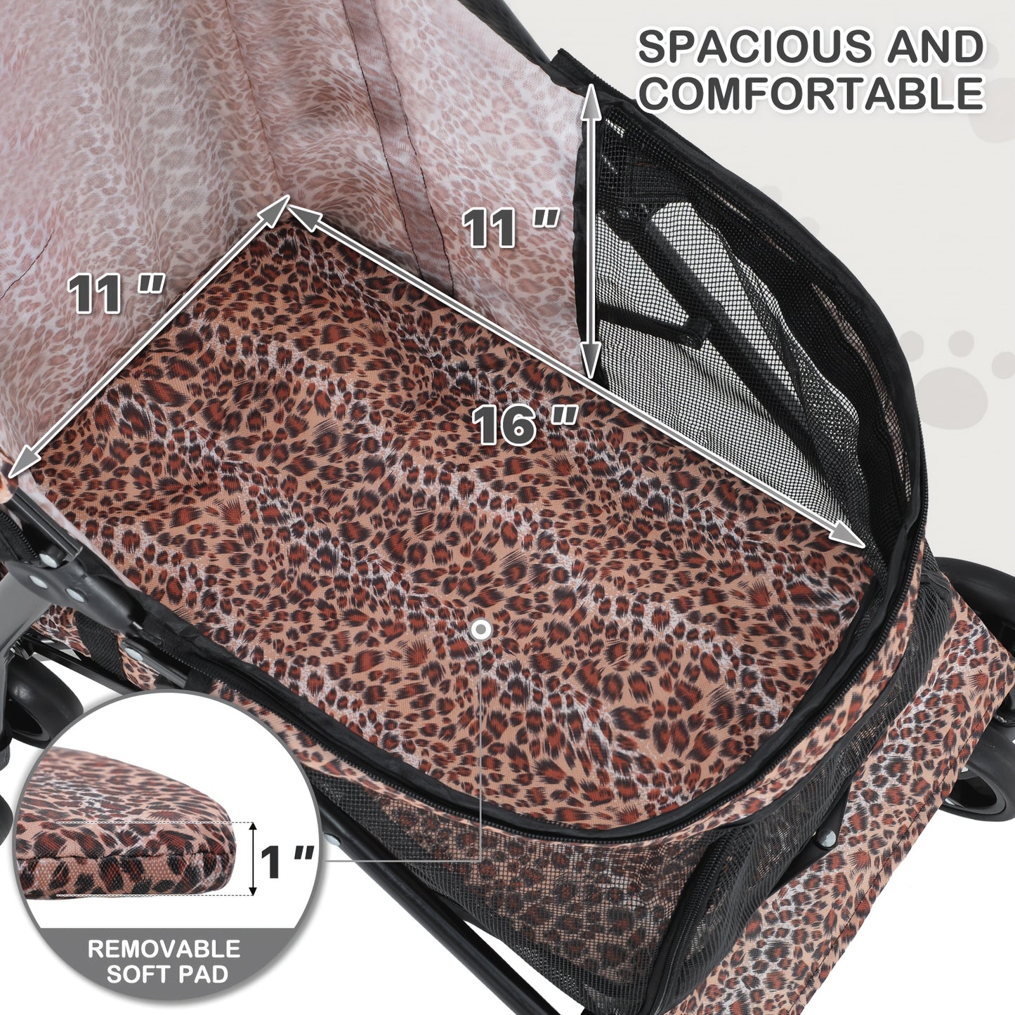 MoNiBloom 4-Wheel Pet Stroller for Small/Medium Dogs up to 22 lbs - Easy-Fold Jogger Stroller with Sun Cover, Breathable Mesh, Rear Storage Bag & Cushioned Pad - Durable Nylon Design for Outdoor Walks & Travel, Visible Mesh P