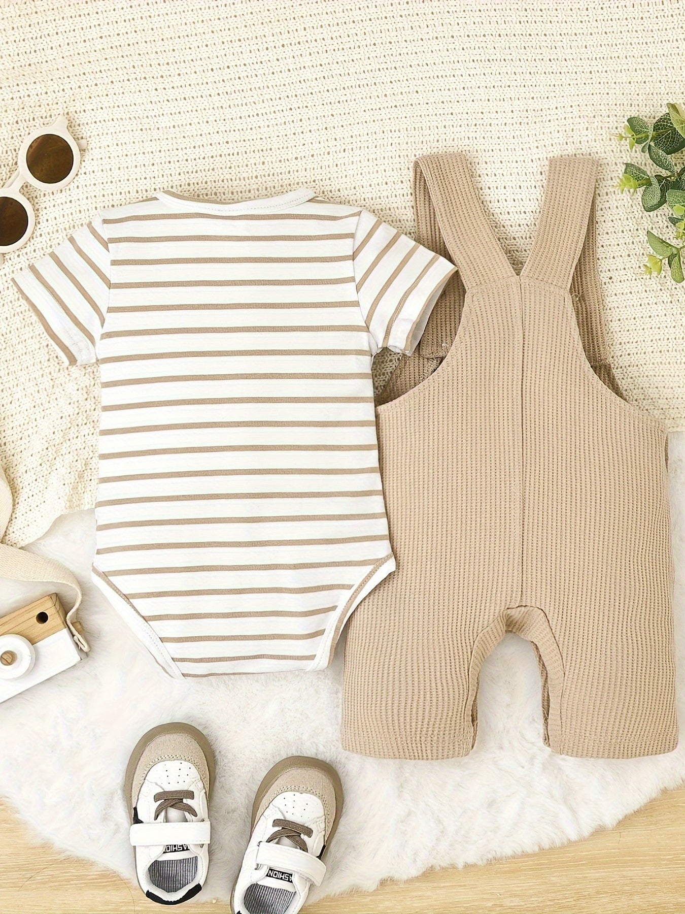 Baby Boy Summer Outfit Striped Romper with Cute Cartoon Dog Overall Pants Set 0-18 Months