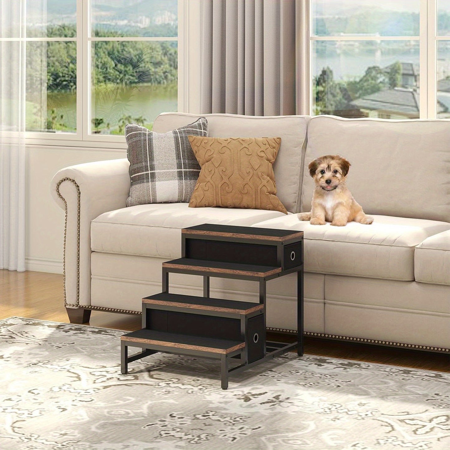 Pet Bunk Bed with Stairs and Storage for Dogs and Cats Multi-Level Elevated Lounge