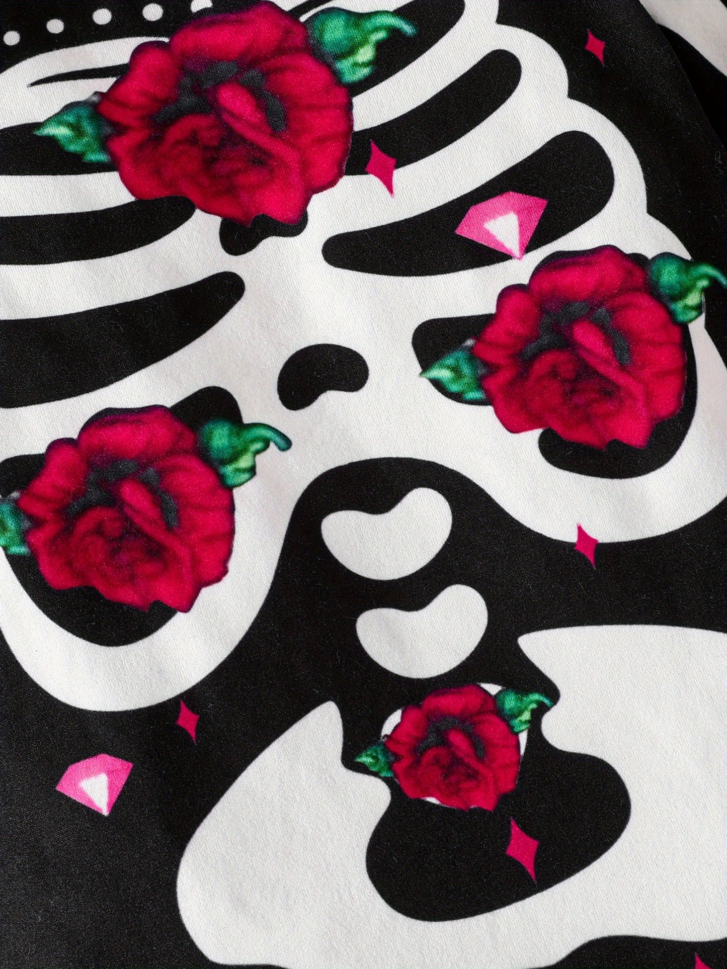 Halloween Skeleton Rose Three Piece Baby Girl Outfit Romper