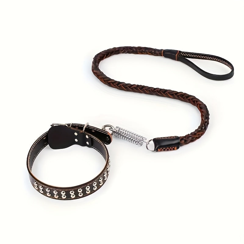 [Genuine Dog Leash] High Quality 5-Foot Genuine Dog Leash with Cowhide Collar | Medium & Large Dogs, Golden Retriever, German Shepherd & More