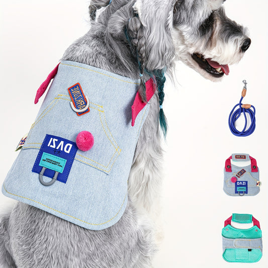 Dazi Adjustable Denim Dog Harness and Leash Set for Small Dogs No Pull No Choke
