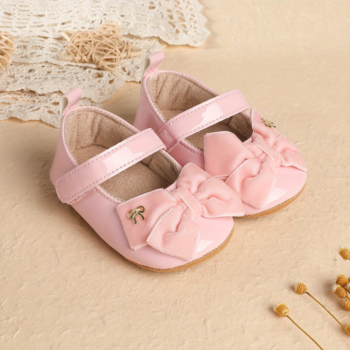 Infant Girls First Walking Shoes With Soft Non Slip Soles Velcro Easy On Closure