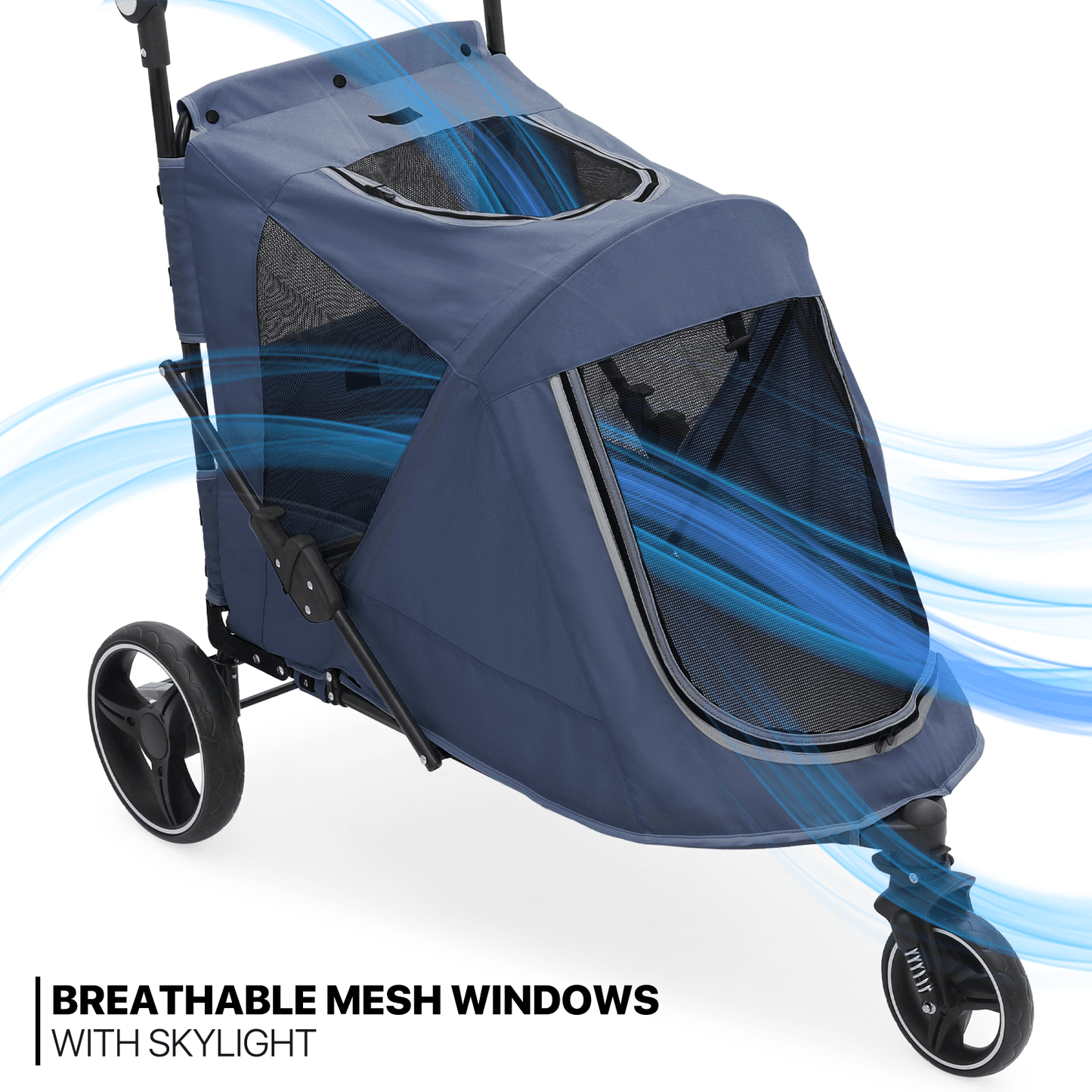 MoNiBloom Pet Stroller for Large Dogs or Multiple Dogs Cats with Adjustable Handle, 3-Wheels Dual Entry Portable Dog Carting Easy Folding Pet Wagon Double Dog Stroller