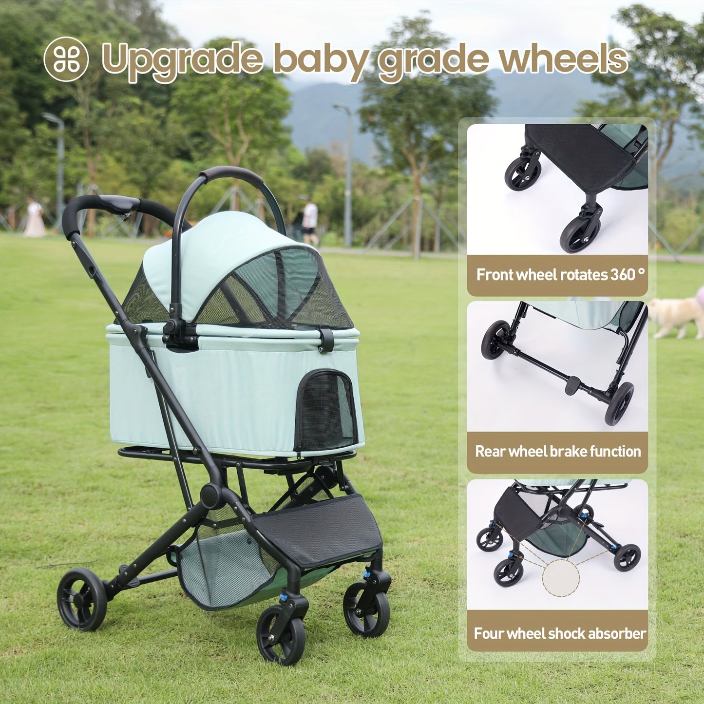 3 IN1 Dog Stroller for Small Medium Dogs, Up to 48 lbs Pet Stroller with Detachable Carrier and Car Seat
