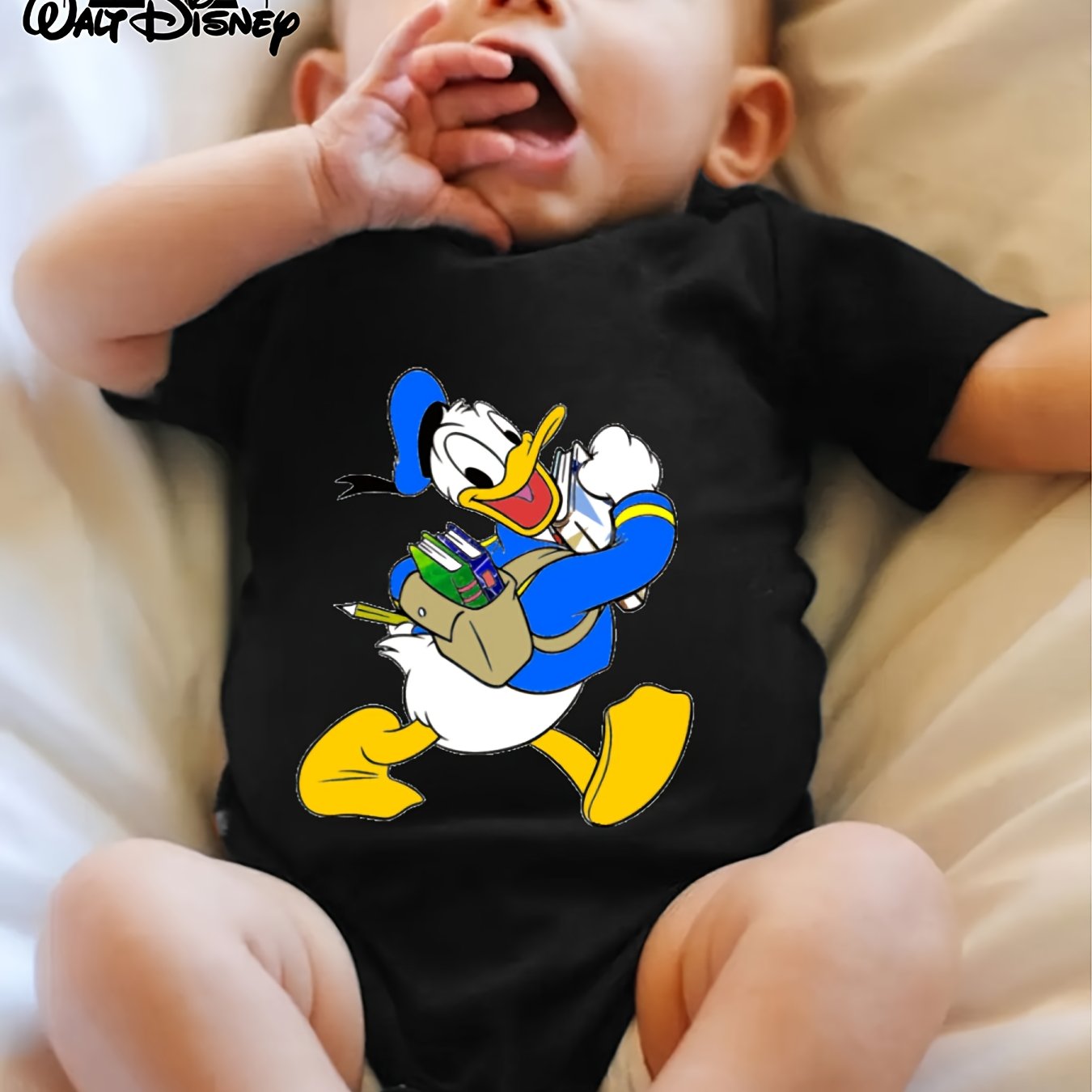 Donald Duck Printed Baby Onesie for Kids Cute Cartoon Design Short Sleeve Cotton Fit