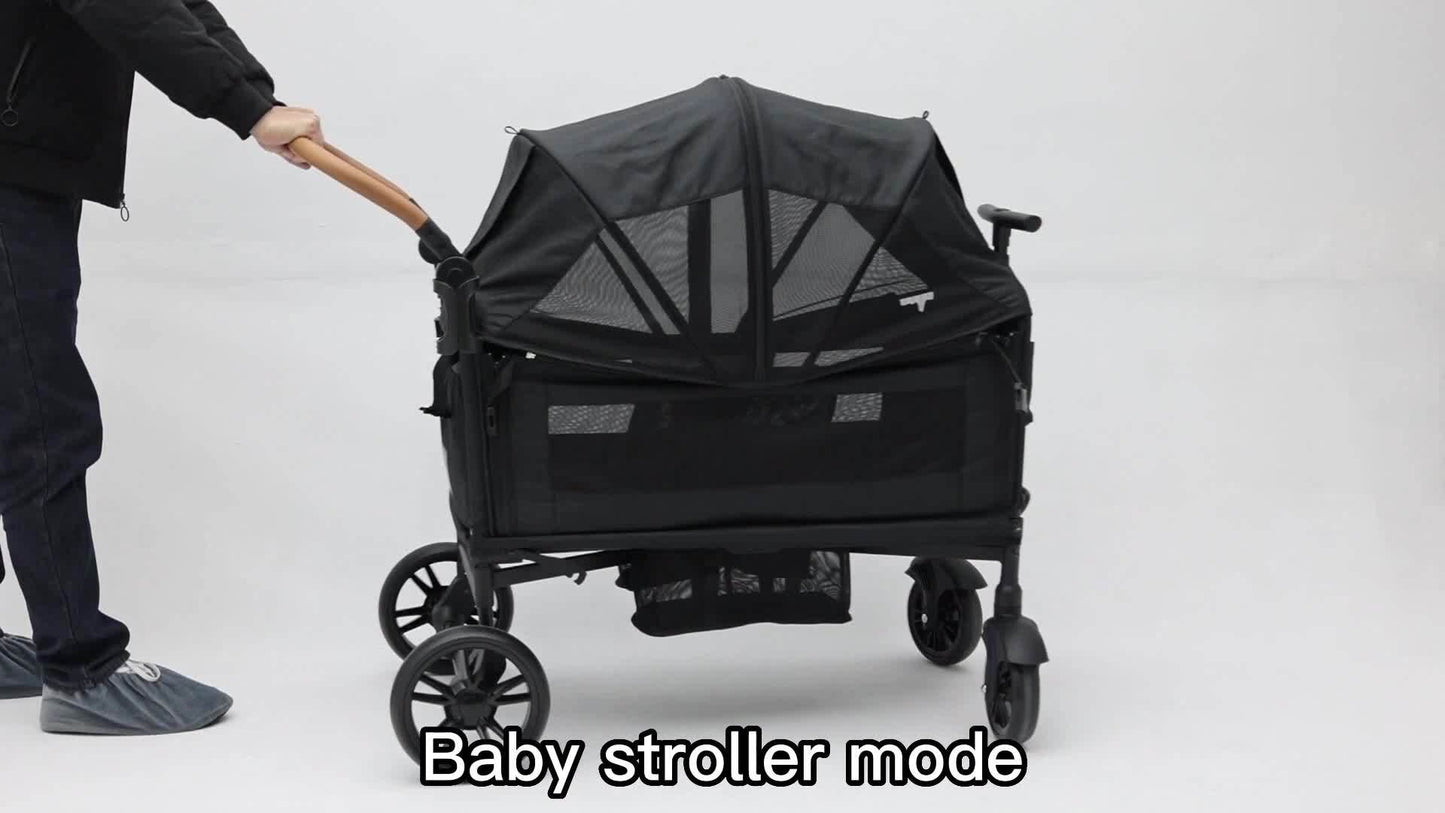 Lightweight Foldable Wagon Stroller for 2 Kids & Cargo Travel - 5-Point Harness, Adjustable Handlebar & Canopy, Tray Table & Cup Holder - Durable Push-Pull Stroller for Newborns & Toddlers (Gray/Black), Travel Stroller, Every