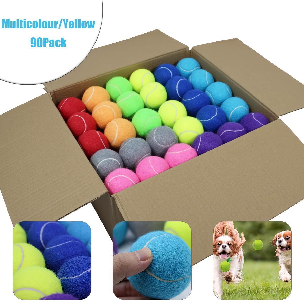 90 Pack Training Tennis Balls for Practice and Pet Play Ideal for Beginners and Dogs