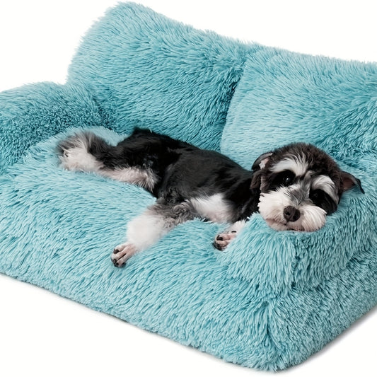 MewooFan Plush Cat Sofa Bed for Cats and Small Dogs Soft Blue Indoor Comfort