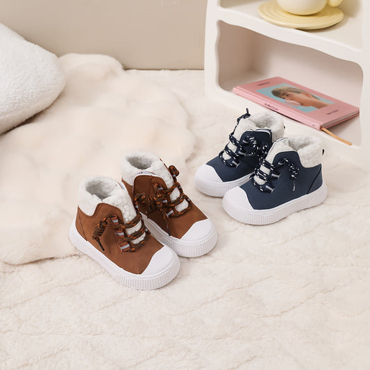 Cozy Fleece Lined High Top Sneakers for Kids with Hook and Loop Closure for Fall Winter