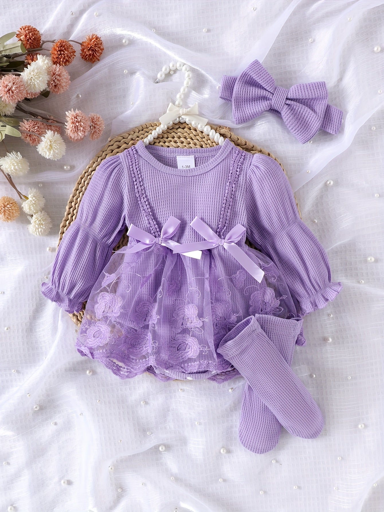 Baby Girl Outfit Set Embroidered Tulle Bow Romper Dress