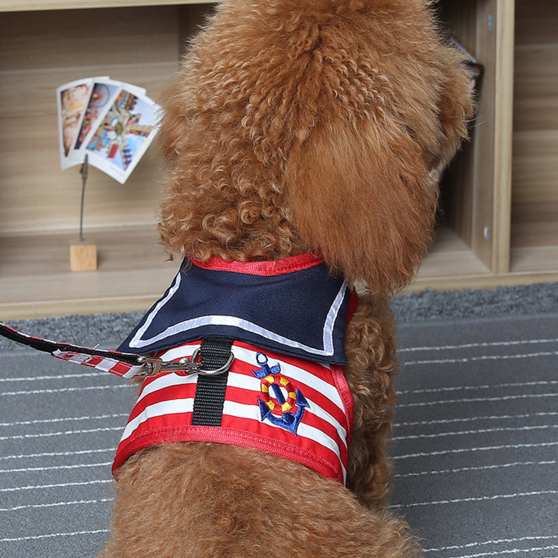 Cute Adjustable Dog Harness Vest Set for Small Dogs Red and Blue No Pull Reflective Design