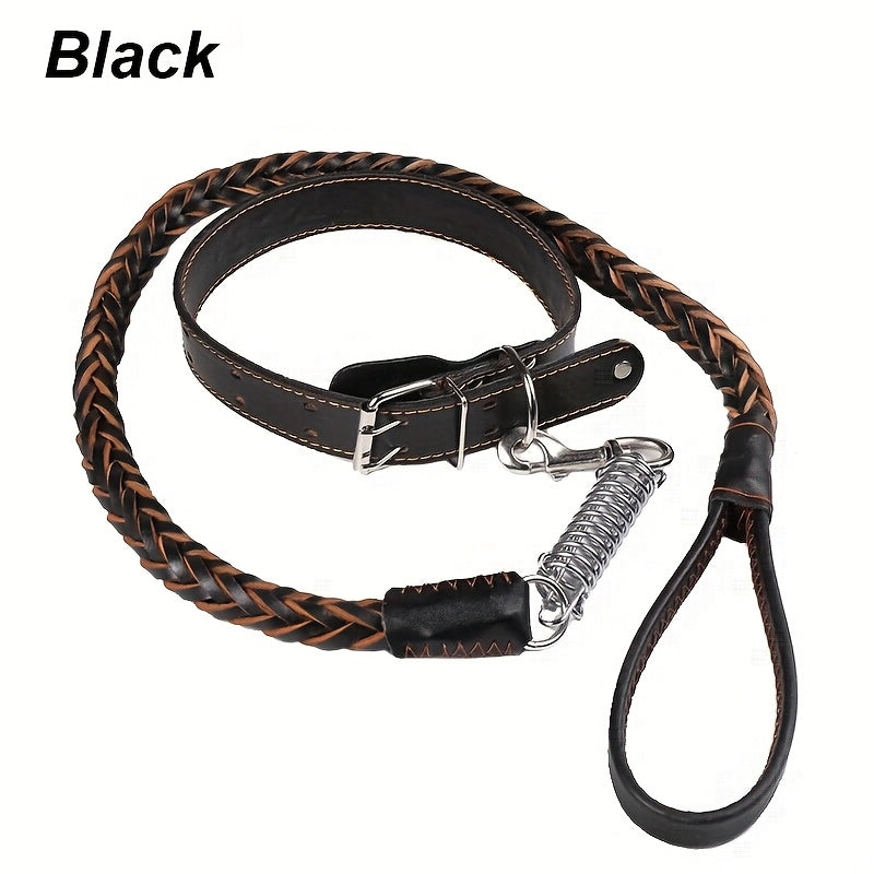 [Genuine Dog Leash] High Quality 5-Foot Genuine Dog Leash with Cowhide Collar | Medium & Large Dogs, Golden Retriever, German Shepherd & More