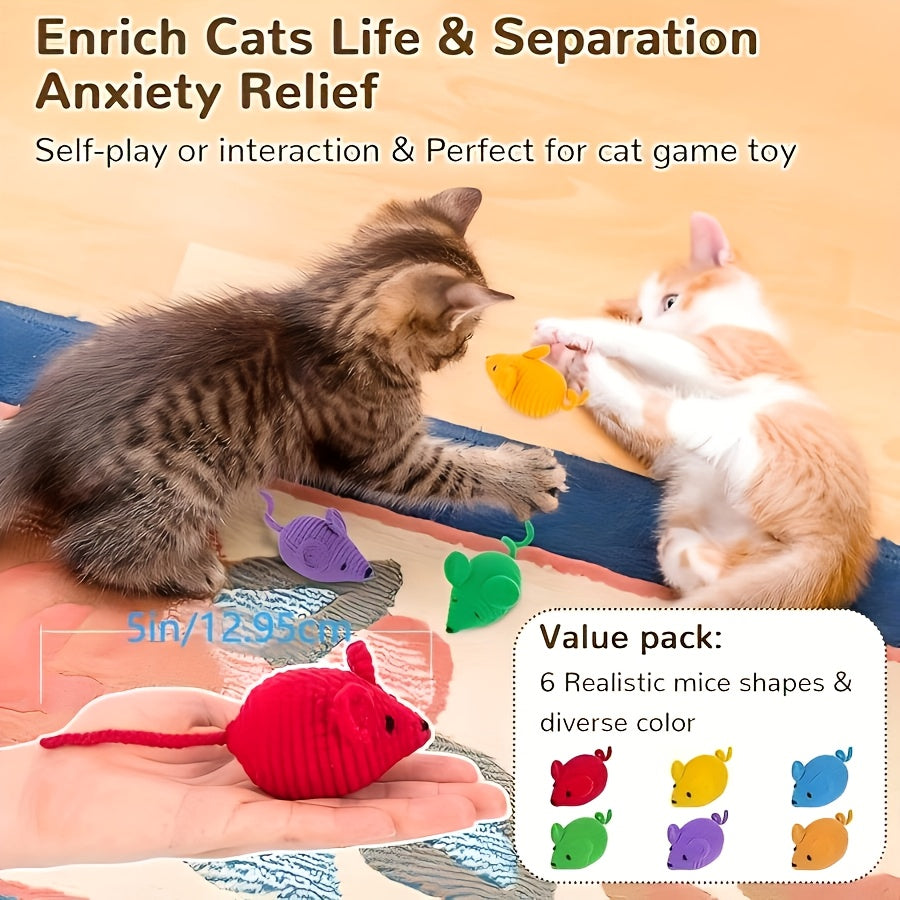 6pcs Hand-Crochet Cat Toys Mice Interactive Teething Toys for Kittens and Indoor Cats