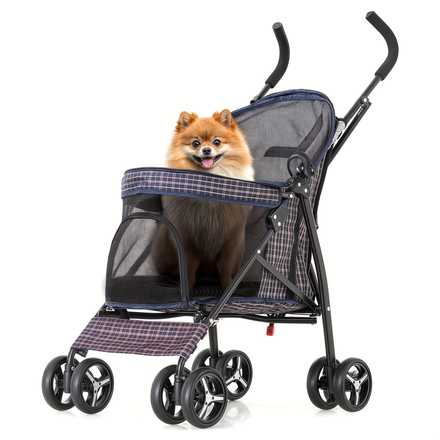 MoNiBloom 4-Wheel Pet Stroller for Small/Medium Dogs up to 22 lbs - Easy-Fold Jogger Stroller with Sun Cover, Breathable Mesh, Rear Storage Bag & Cushioned Pad - Durable Nylon Design for Outdoor Walks & Travel, Visible Mesh P