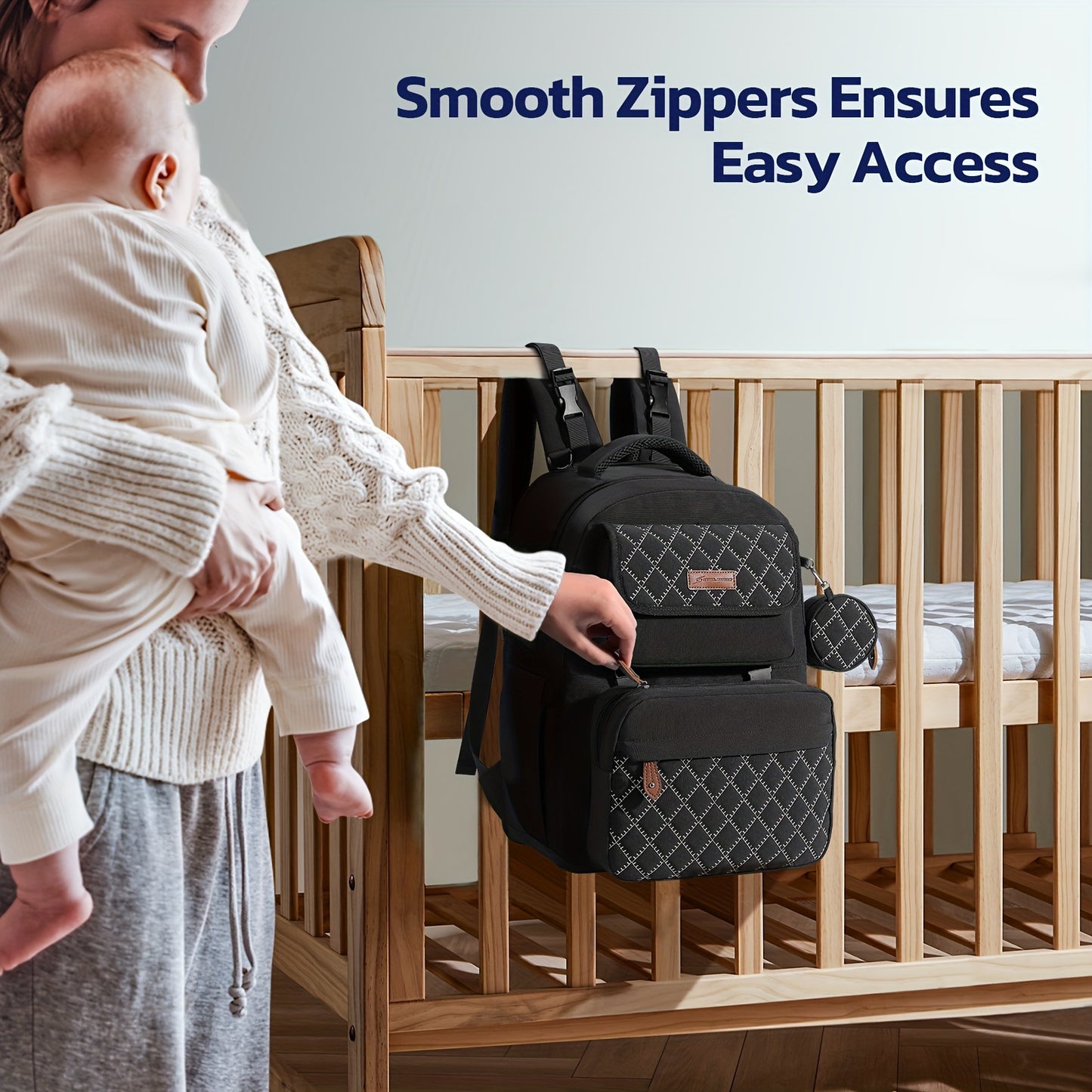 Expandable Diaper Backpack for Twins TSA Approved Stylish Black Baby Bag with Bottle Bag