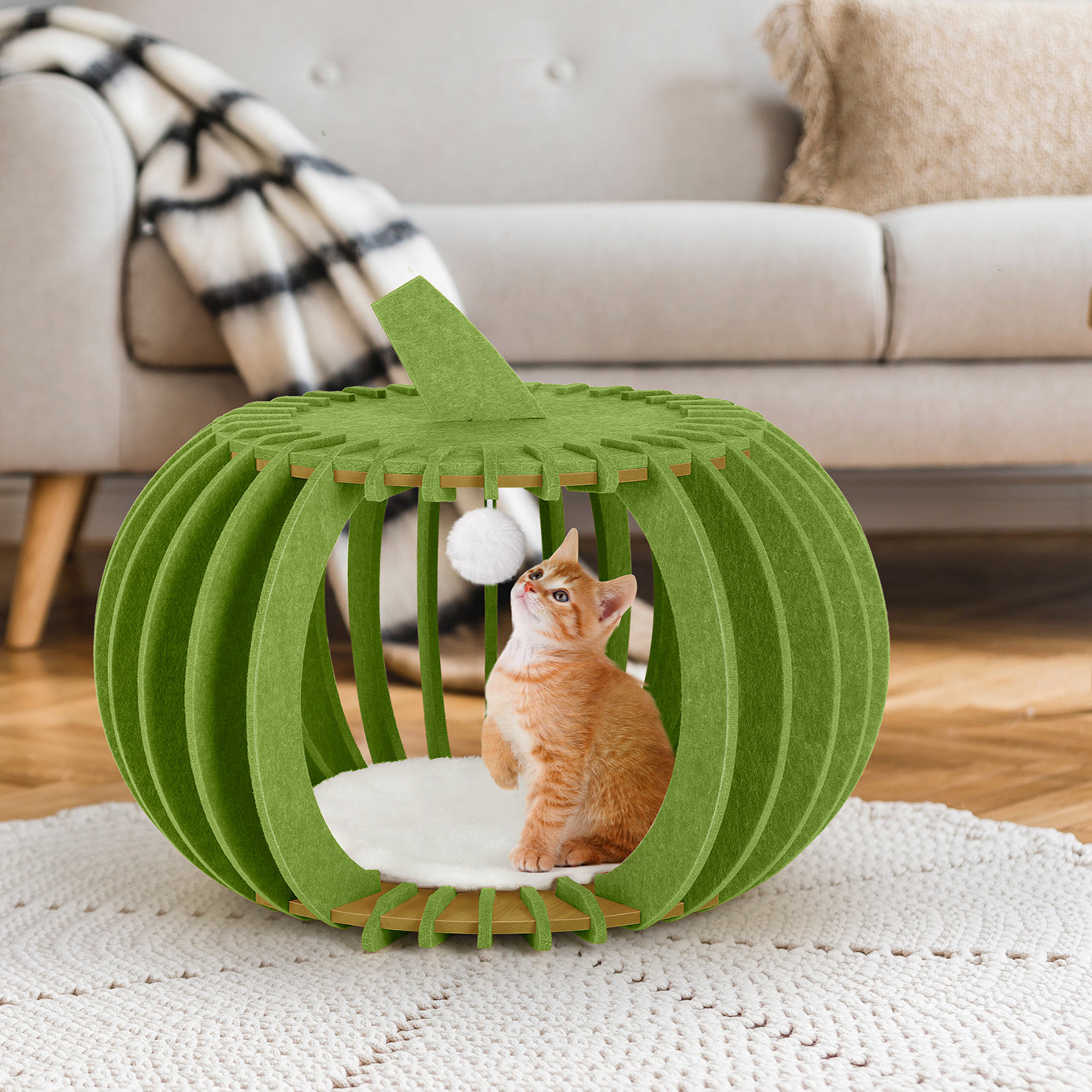 BTY Wool Felt Cat House Pumpkin Bed with Cushions Ideal for Cats Dogs and Reptiles