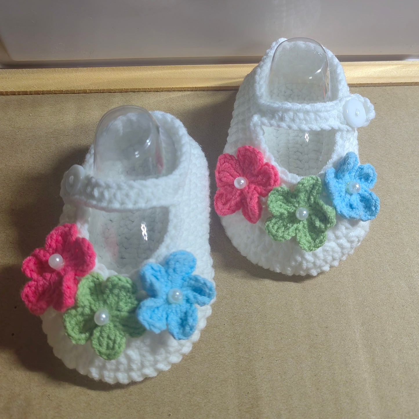 Handcrafted Crochet Baby Girl Shoes with Colorful Flower Accents - Soft Sole, Breathable Fabric, Casual Round Toe Design for Infants, Perfect for Spring/Autumn, Toddler Shoes