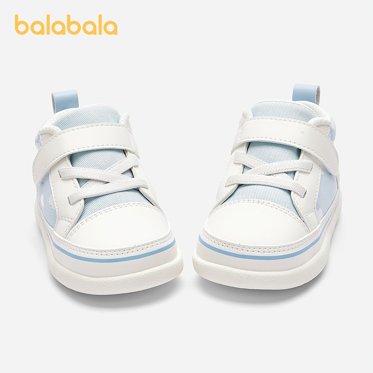 Balabala Baby First Walkers Shoes - High-Top Ankle Support Sneakers with Closure, Light Blue Cartoon Cloud Pattern, Breathable Fabric & EVA Cushioned Insole, Non-Slip Rubber Sole for Spring/Fall Casual Shoes, Everyday Toddler