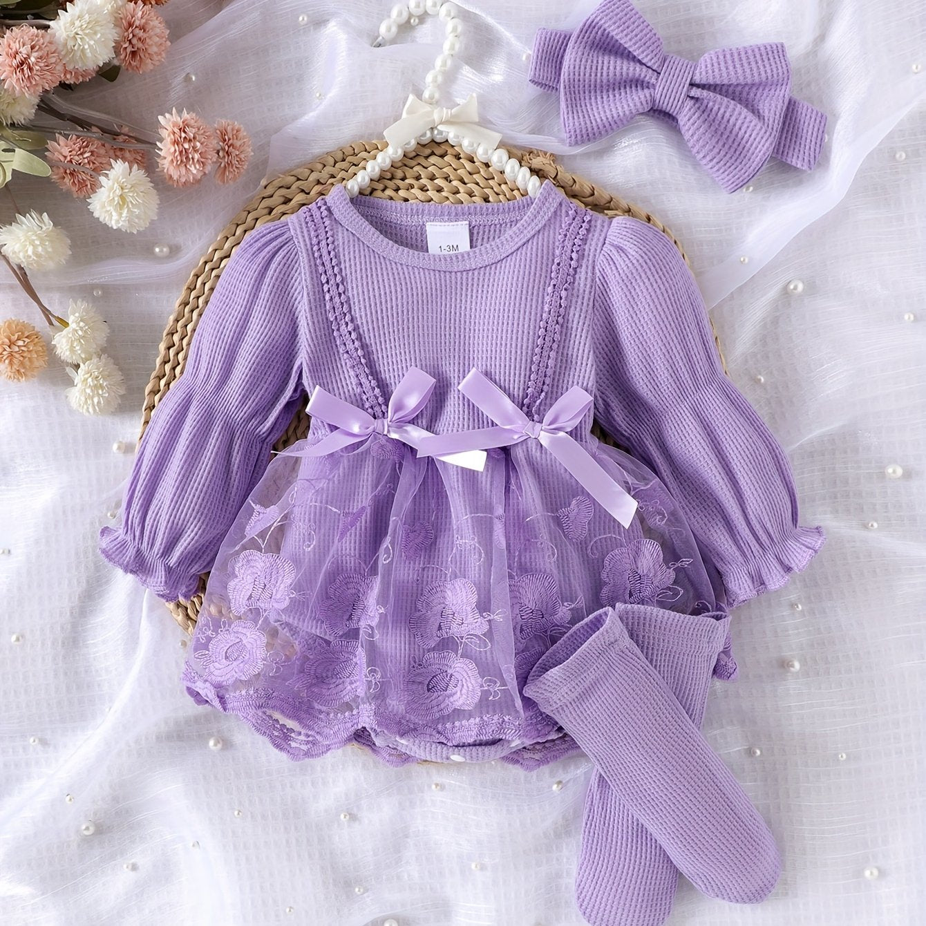 Baby Girl Outfit Set Embroidered Tulle Bow Romper Dress
