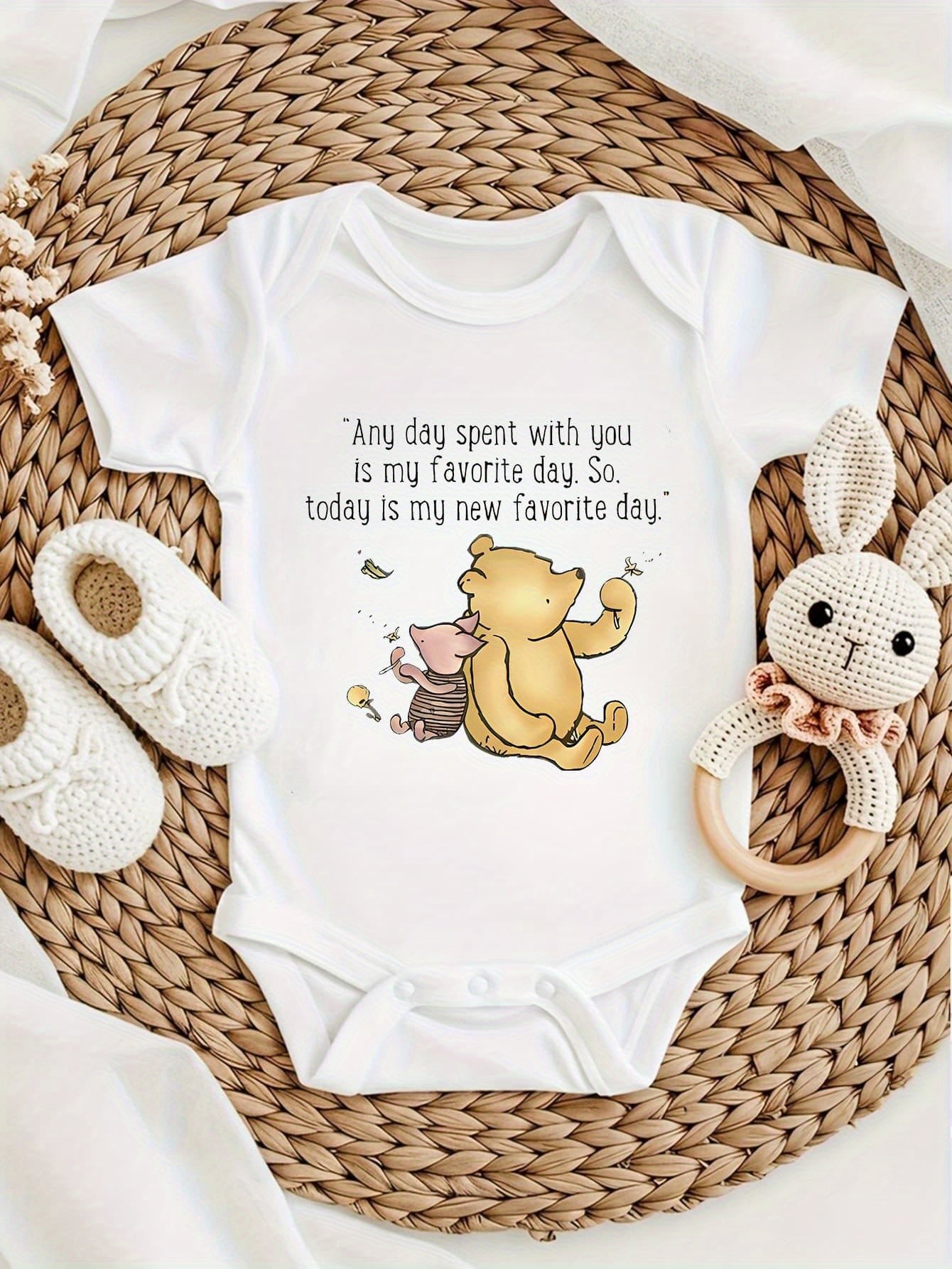 Pooh and Piglet Quote Cotton Baby Bodysuit Soft Breathable Unisex Outfit for Summer