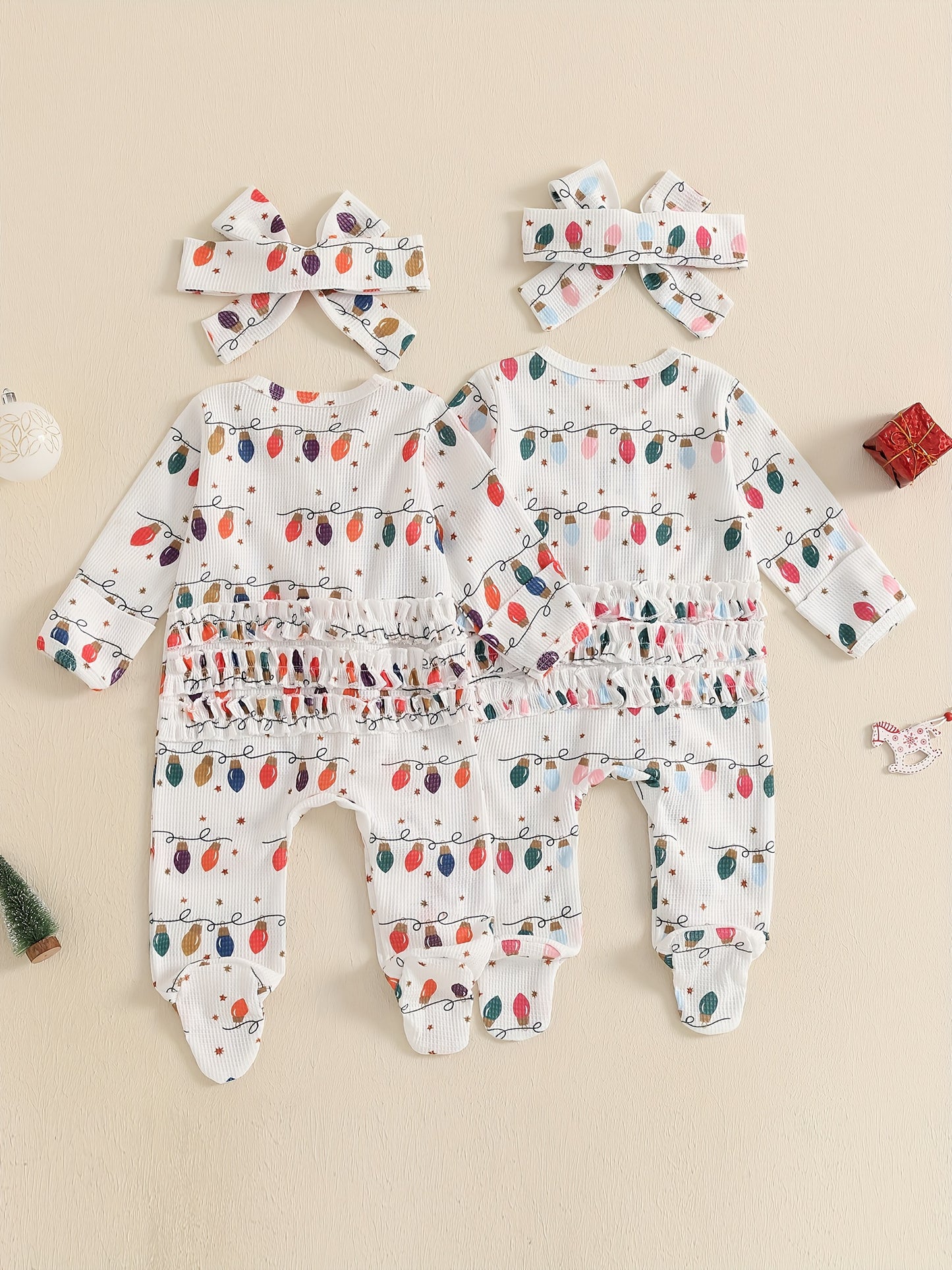 Baby Girls Frill Jumpsuit Set With Headband Long Sleeve