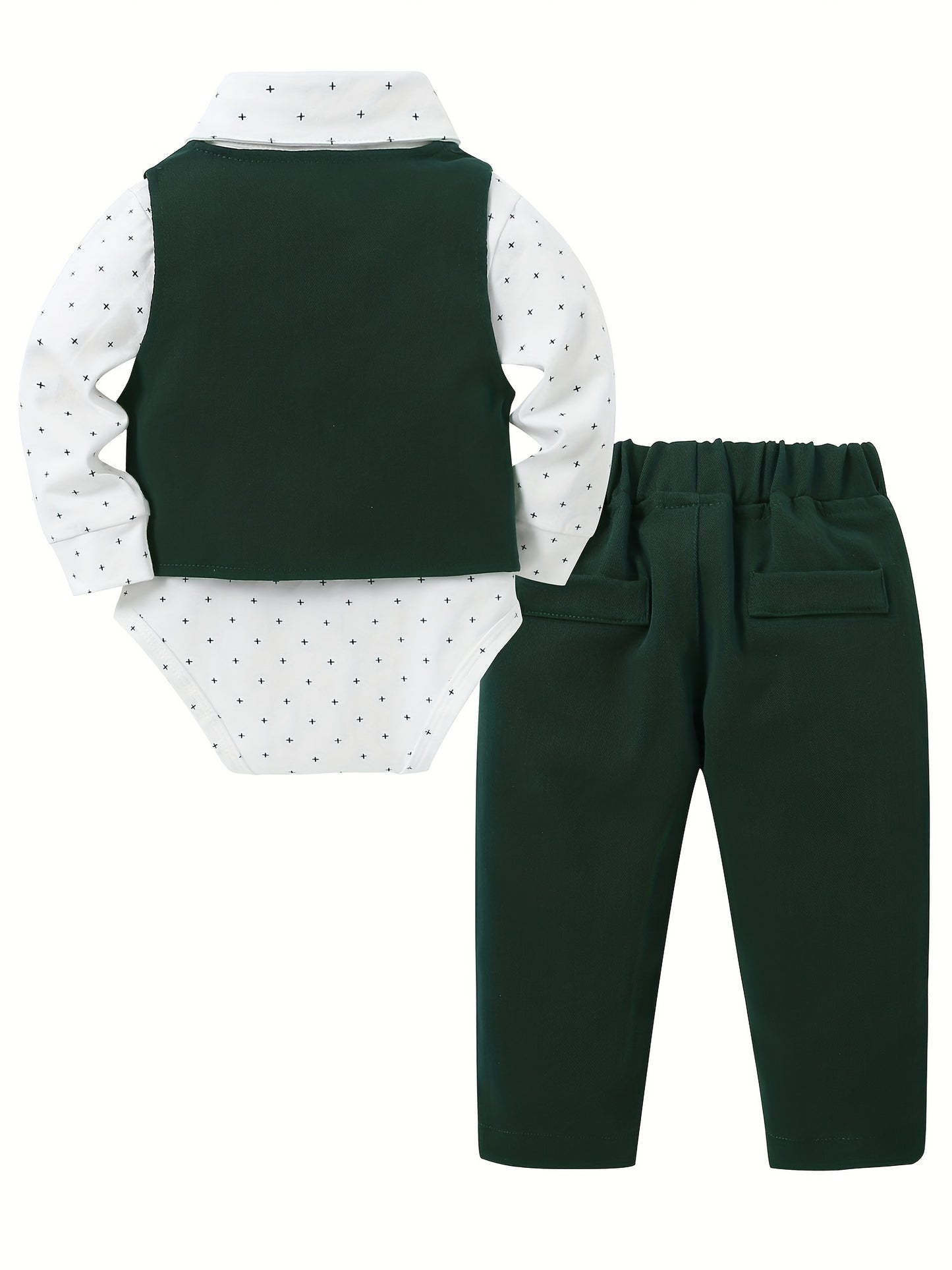 5pcs Baby Boy Long Sleeve Gentleman Suit Baby Boy Holiday Party Wedding Dress Suit One-Piece Shirt, Vest, Trousers, Bowtie, Corsage 0.0-78.74ft Soft And Comfortable Cotton Toddler Clothing