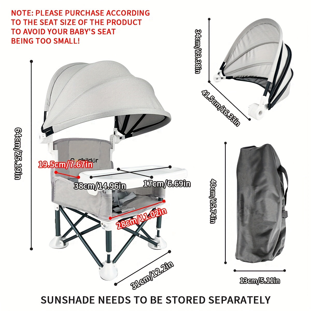 Portable High Chair for Toddlers with Adjustable Height and Detachable Tray in Multiple Colors