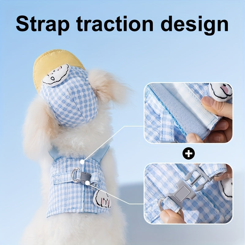 Dog Chest and Back Harness Set Clothes Outdoor with Hat Adjustable Washable Small and Medium Dog Cat Pet Clothes