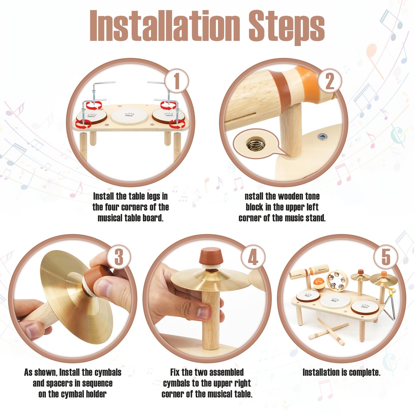 Vanplay 11 In 1 Wooden Musical Drum Set For Kids 18 Months And Up Educational Toy Gift