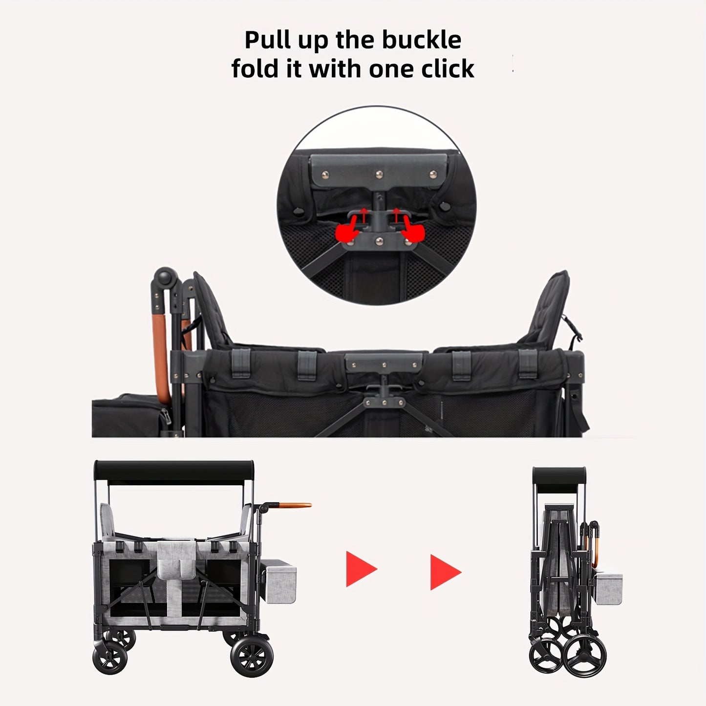 Double Stroller Wagon with 2 High Seats, 5-Point Harnesses, Adjustable Handle, and Height Adjustable Canopy for UV Protection