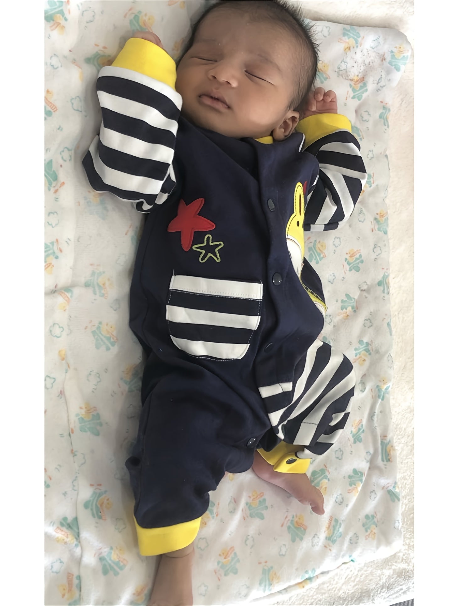 KuKitty Baby Boy Romper Infant Long Sleeve Giraffe Pattern Striped Jumpsuit, for Outdoor