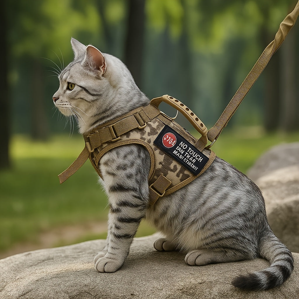 Tactical Pet Harness Vest for Cats and Small Dogs Adjustable Reflective Outdoor Safety Gear