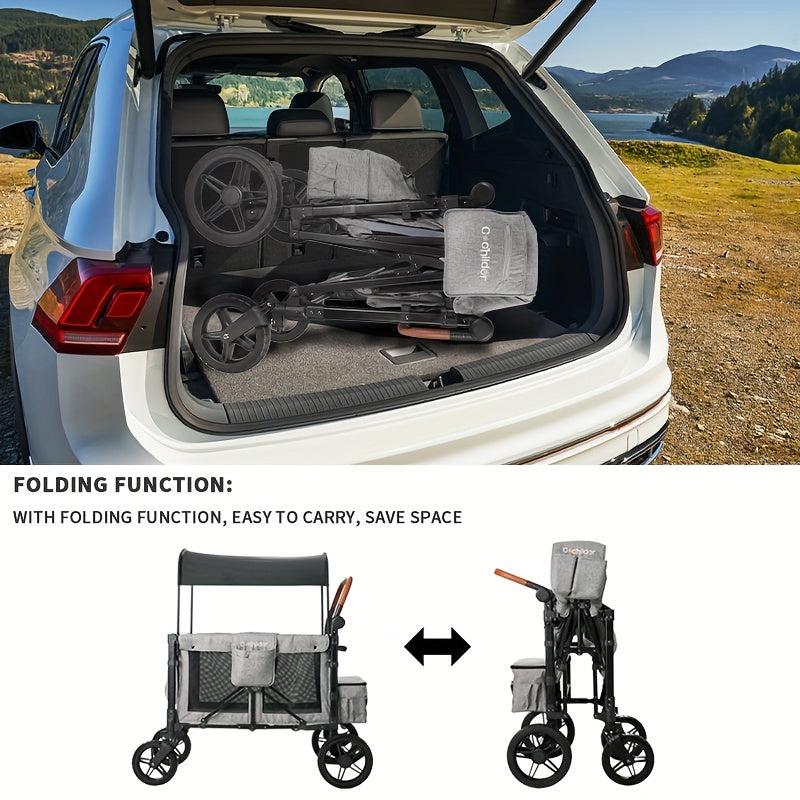 Cochildor Lightweight High Landscape Quadruplets Stroller (4 Seater), Collapsible Wagon Stroller with Seats, Adjustable Push Handle, And Removable UV Sun Canopy, Oversized Storage Basket, Baby Items Suitable for Shopping, Pic