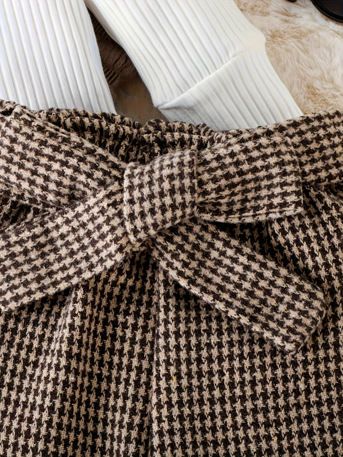 Autumn Winter Baby Girl Knit Set With Checkered Pants Hat