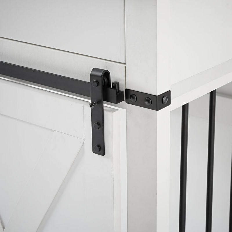 Wooden Dog Crate Kennel End Table with Sliding Barn Door and Convenient Drawer