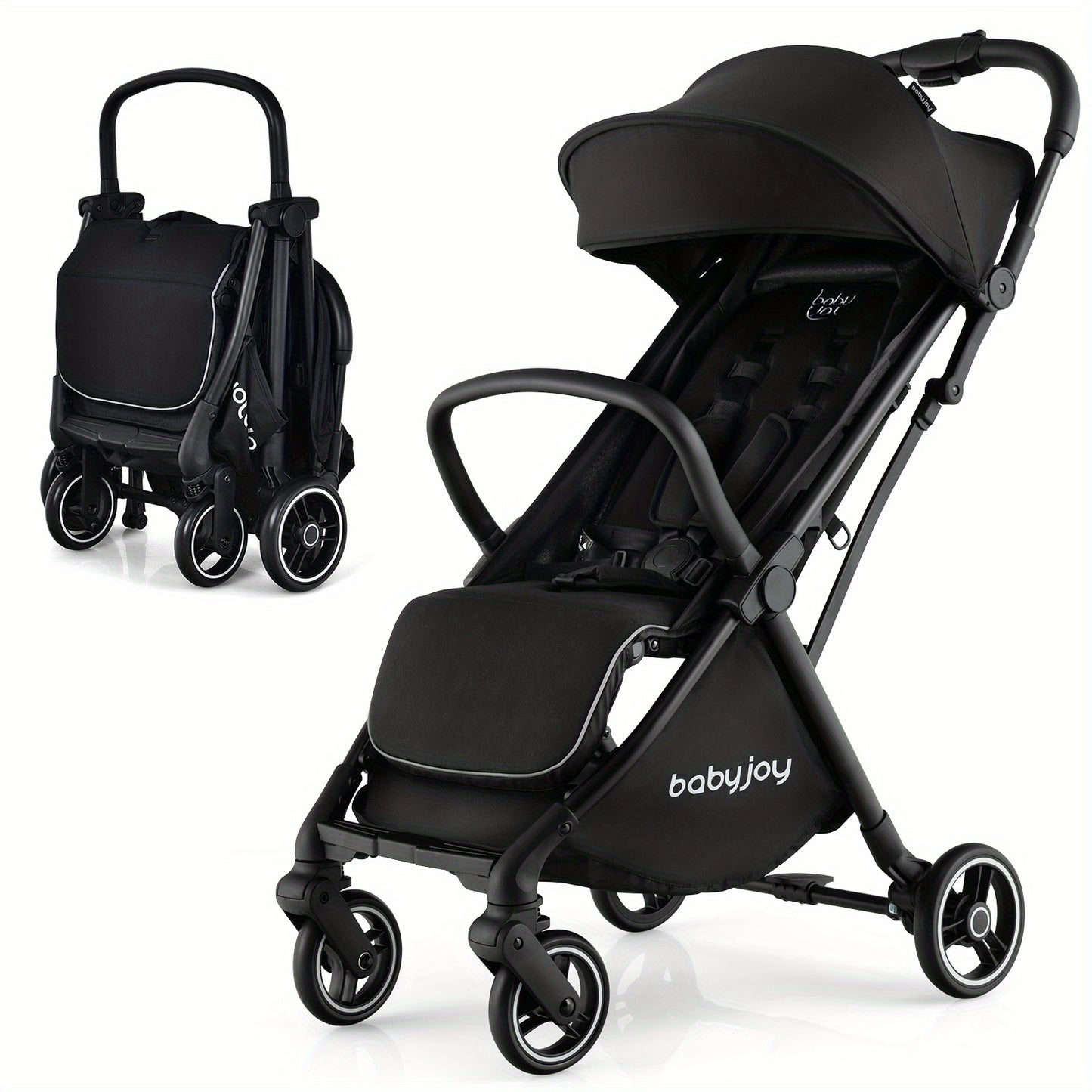 LIFEFZEAL One-Hand Fold Portable Stroller - Aluminum Frame, Adjustable Canopy, Shock-Absorbing Wheels - Available in Blue, Gray, Black, Pink