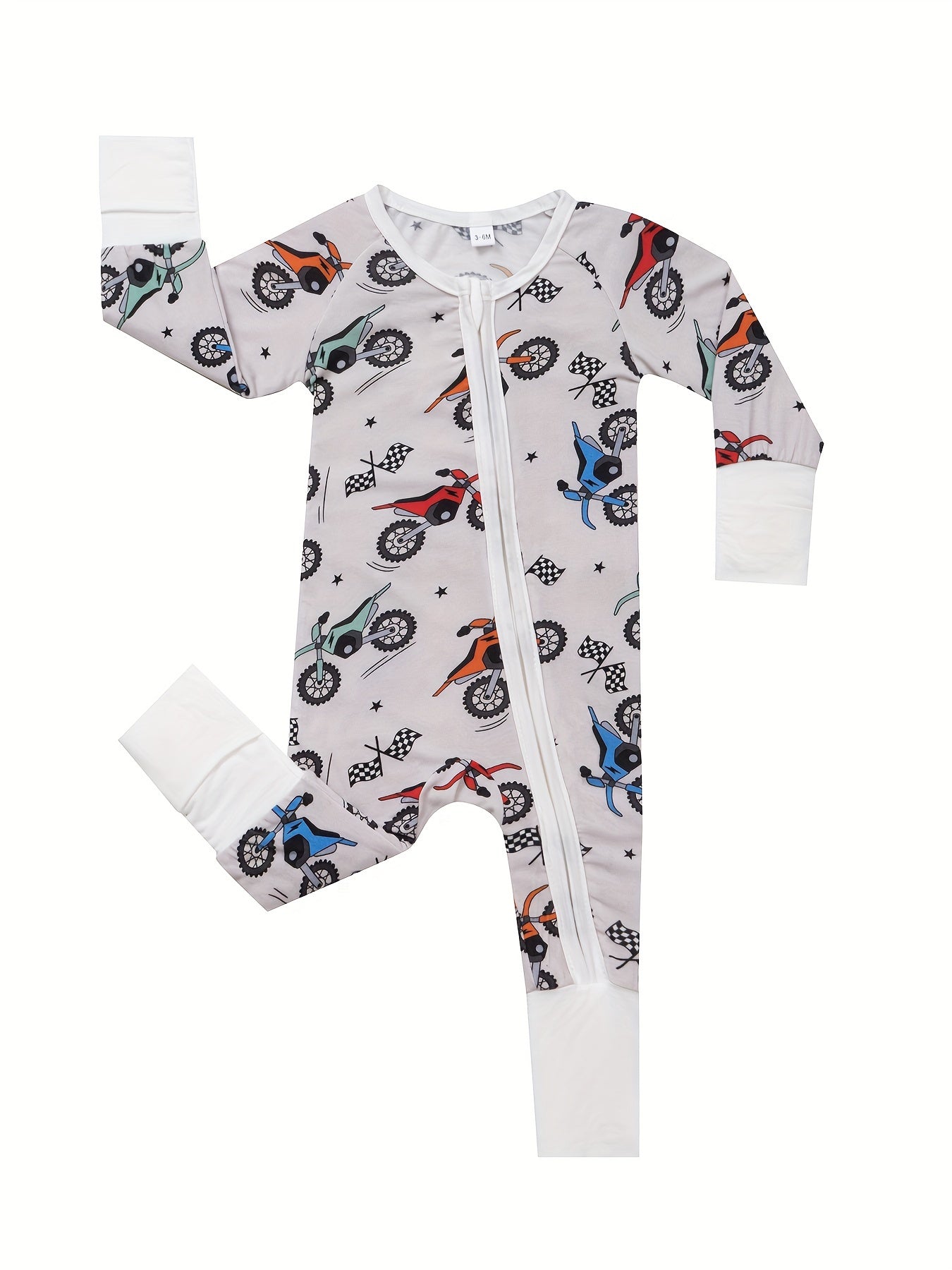 Bamboo Baby Bear Farm Print Romper Sleeper with Mitten Cuffs Feet Cuff Newborn Boy Girl And Play with Anti Grips Bottom Feet, for Outdoor