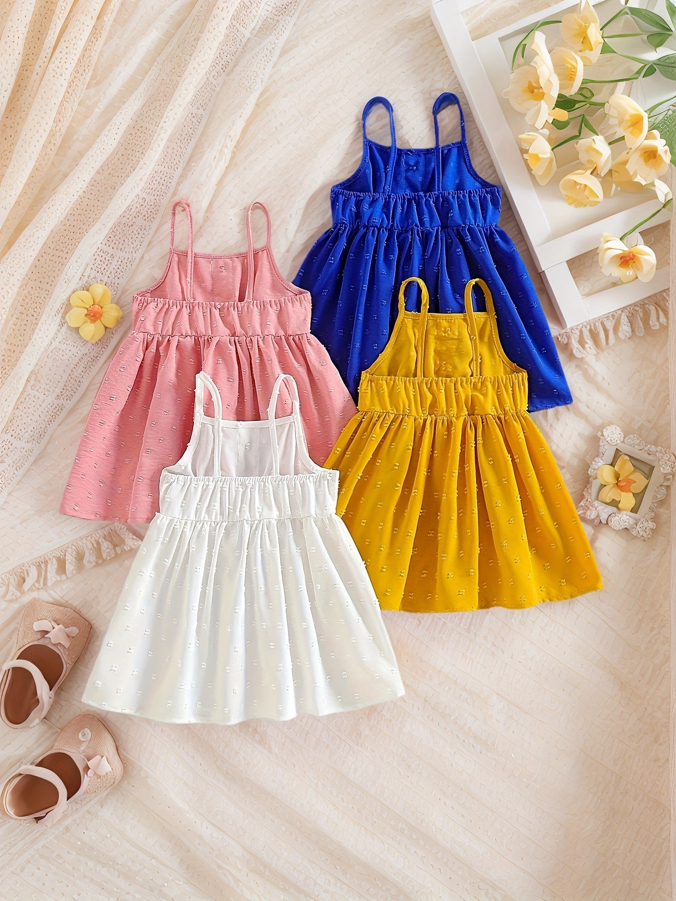 Baby Clothing, Baby Essentials, Back-to-school Small Gifts, Summer Comfortable And Versatile Fashion Tank Dress Set for Girls, 4pcs Combination, Casual Dresses for Girls, Back-to-school Season