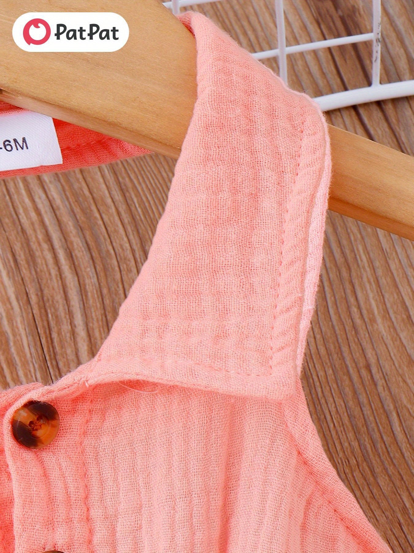 PatPat Baby Girl Front Buttons Belted Lapel Neck Strappy Ribbed Summer Backless Jumpsuits, for Outdoor