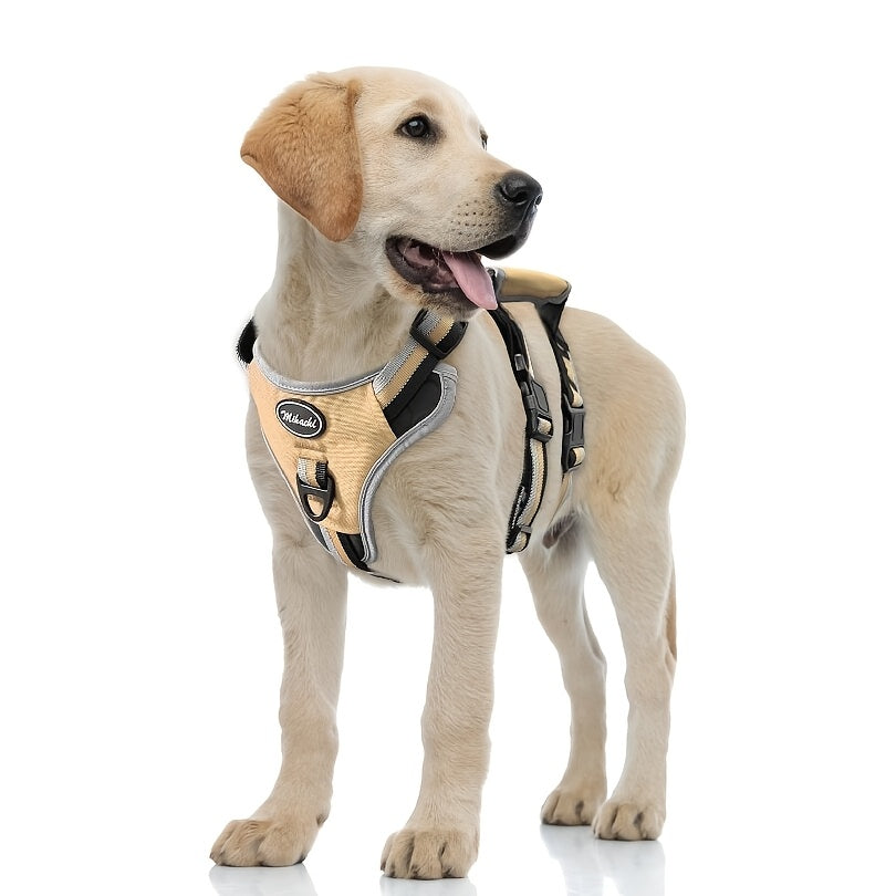 Adjustable No-Pull Dog Harness with Handle - Escape Proof, Soft Padded, Reflective Full Body Vest for Medium and Large Dogs, Ideal for Walking, Hiking, and Training, Beige, Escape-proof, Safety Vest