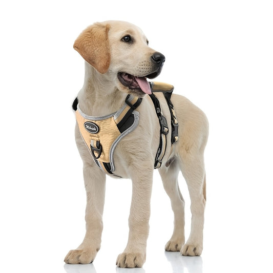 Adjustable No-Pull Dog Harness with Handle - Escape Proof, Soft Padded, Reflective Full Body Vest for Medium and Large Dogs, Ideal for Walking, Hiking, and Training, Beige, Escape-proof, Safety Vest