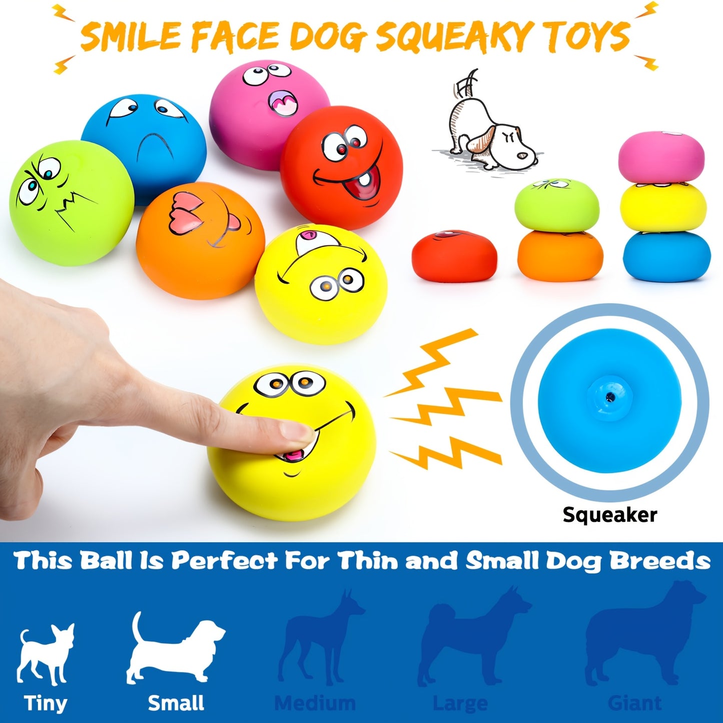 12pcs Colorful Squeaky Dog Chew Balls with Emoticons for Interactive Puppy Training